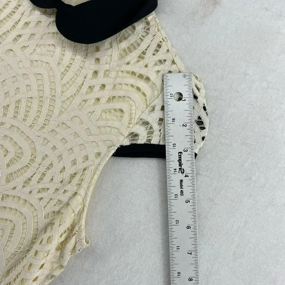 Zara Shift Dress Sz Small Beige Black Collar Short Sleeve High Neck Lace Lined - Picture 4 of 14